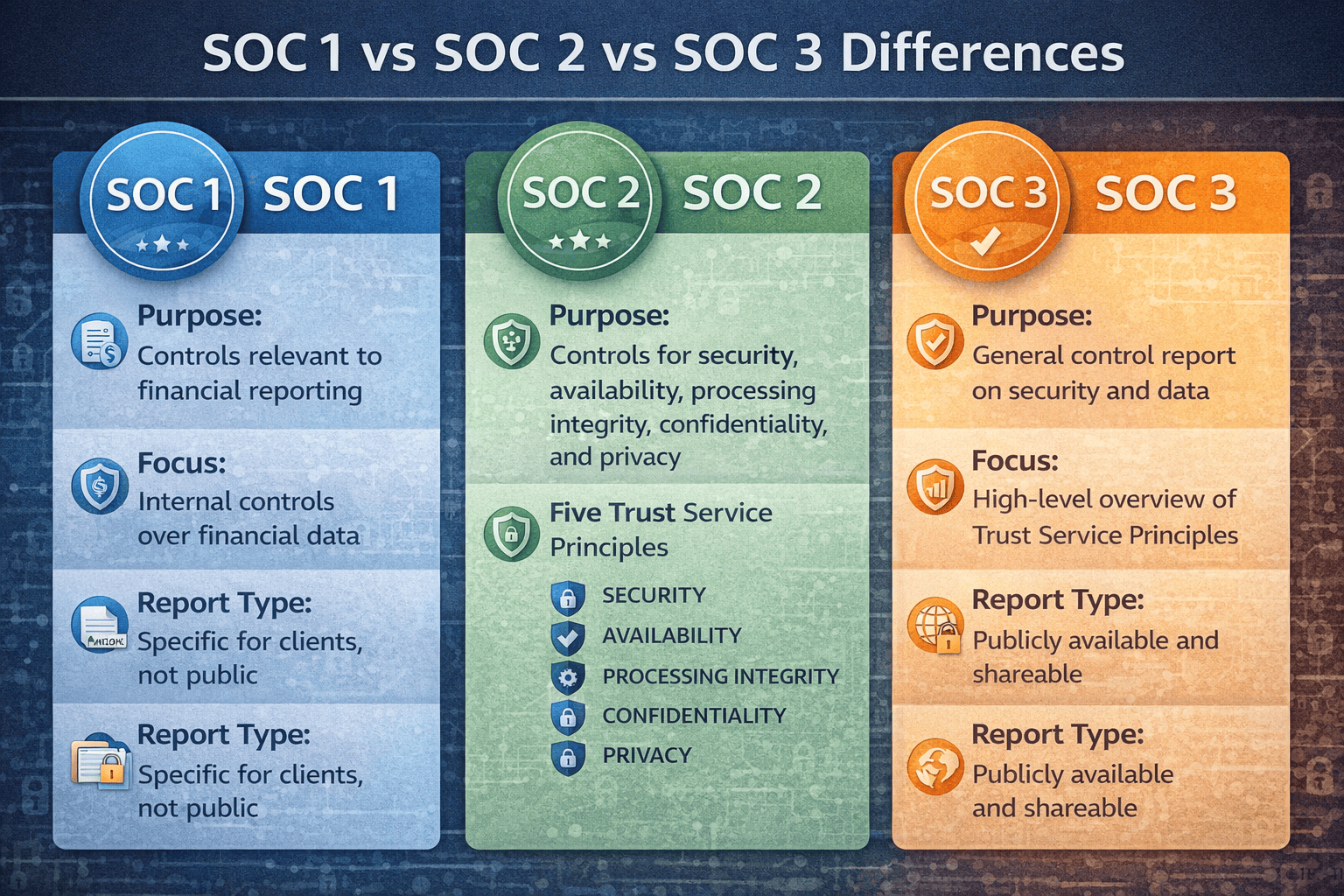 SOC 1 vs SOC 2 vs SOC 3 Differences