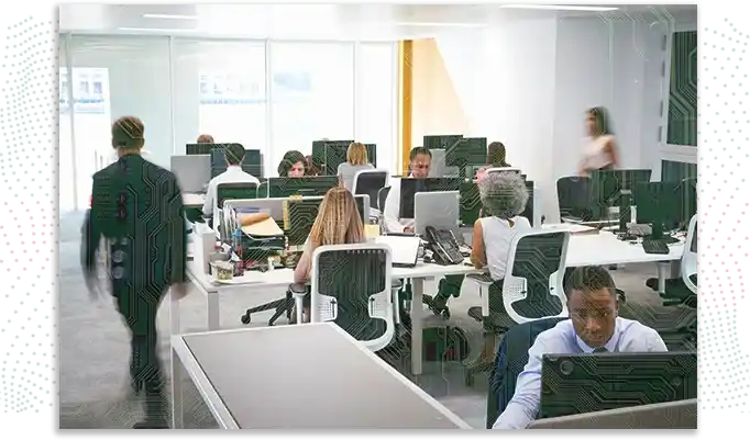 EDR workplace with employees sitting desk